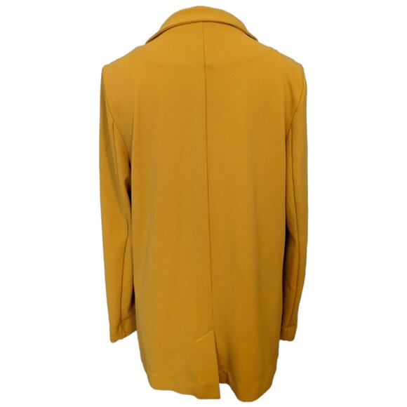 Womens Mustard Yellow Open Front Blazer Jacket Longline Office School Classic L - Picture 7 of 11